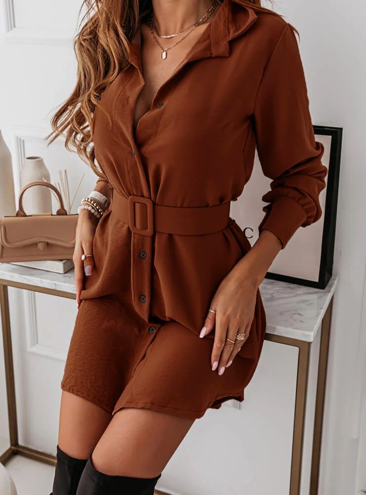 Black Shirt Dress Women Elegant Vintage Long Sleeve Dresses Sexy Empire Belt Pleated Streetwear Turn-down Collar Casual Robe