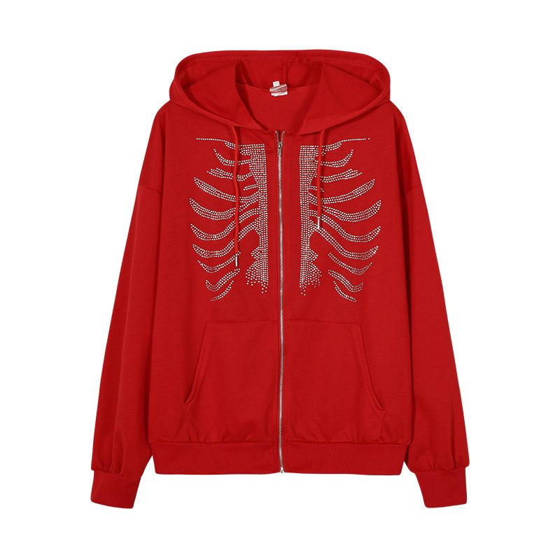 Skeleton Hoodies Women Gothic Black Zip Up Oversized Sweatshirts Female Retro Harajuku Hooded Jacket Streetwear