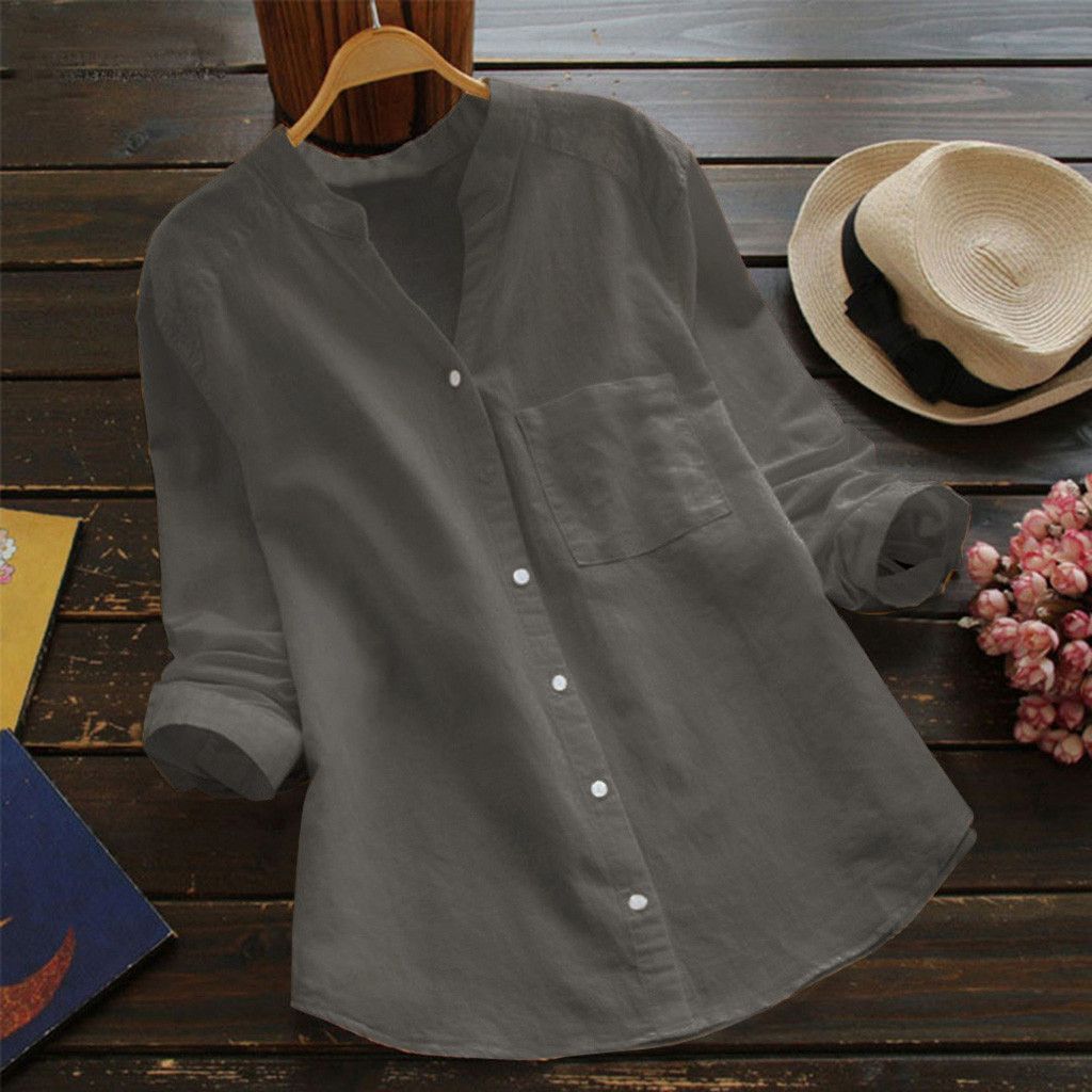 Plus Size Linen Shirt Women White Button Down Shirt Long Sleeve Loose Casual  Blouse Womens Tops and Blouses Shirts Blusas