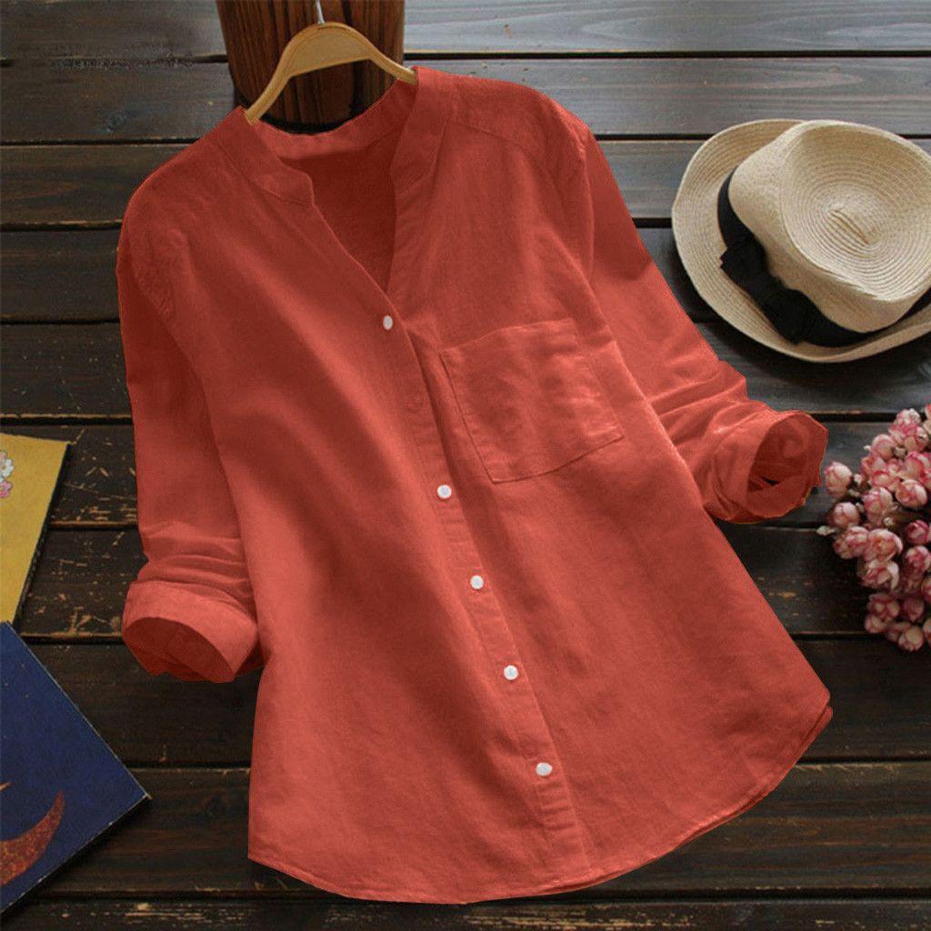 Plus Size Linen Shirt Women White Button Down Shirt Long Sleeve Loose Casual  Blouse Womens Tops and Blouses Shirts Blusas