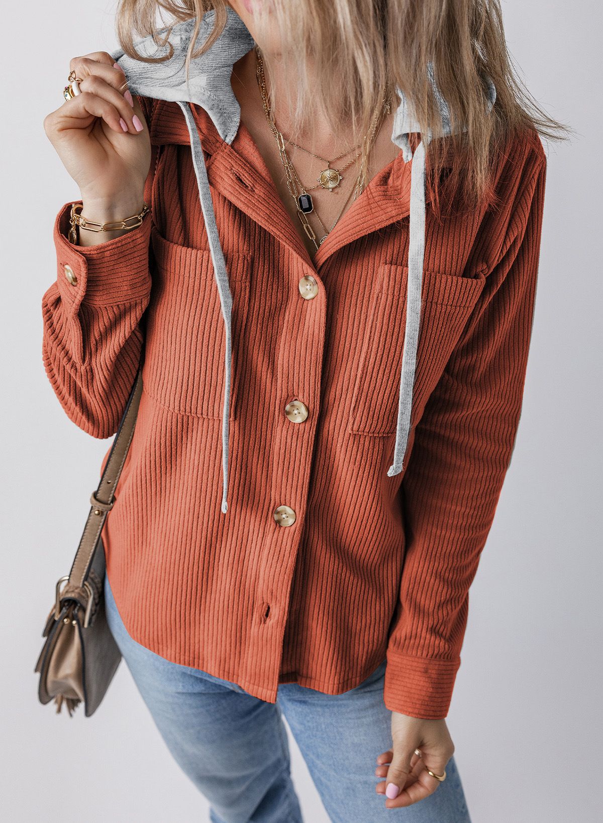 Women Long Sleeve Jacket Trendy Hooded Drawstring Button Down Shirts Casual Pockets Lapel cardigan striped coat for women