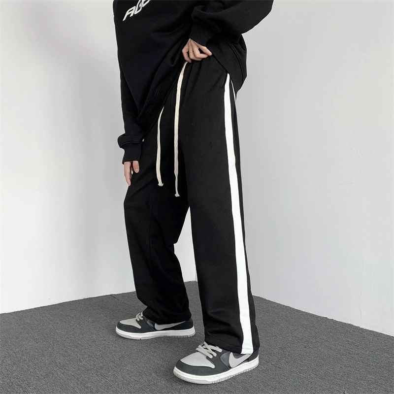 Men Sports Color-blocked Striped Casual Style Trendy Youth Straight Trousers Loose Wide-leg Pants
