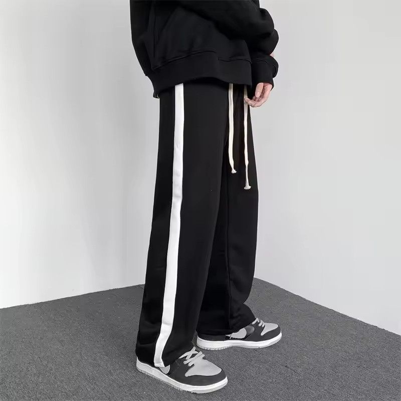Men Sports Color-blocked Striped Casual Style Trendy Youth Straight Trousers Loose Wide-leg Pants