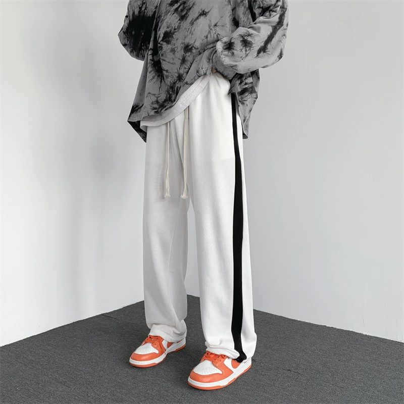 Men Sports Color-blocked Striped Casual Style Trendy Youth Straight Trousers Loose Wide-leg Pants