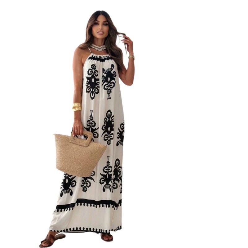 Print Spaghetti Strap Dress Woman Fashion Elegant Office Beach Party Maxi Dresses For Women Robe Femme New Female Vestidos