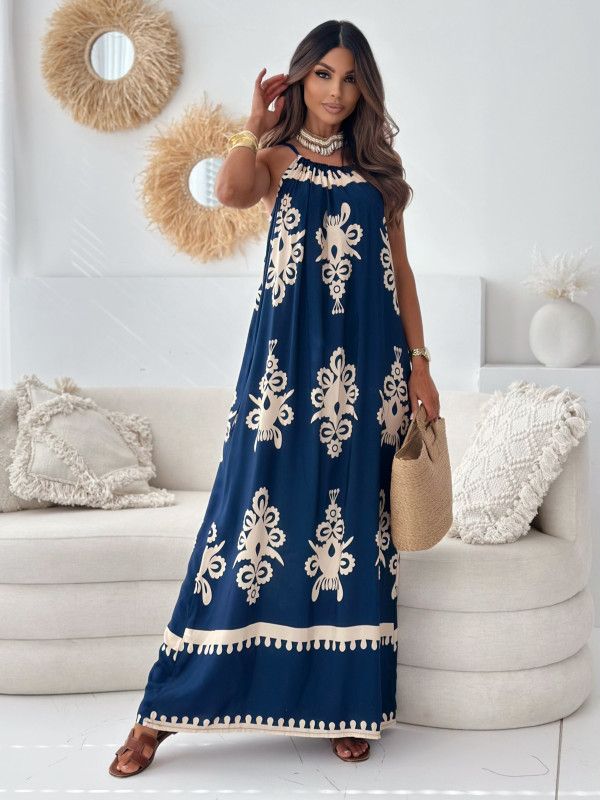 Print Spaghetti Strap Dress Woman Fashion Elegant Office Beach Party Maxi Dresses For Women Robe Femme New Female Vestidos
