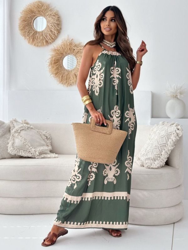 Print Spaghetti Strap Dress Woman Fashion Elegant Office Beach Party Maxi Dresses For Women Robe Femme New Female Vestidos