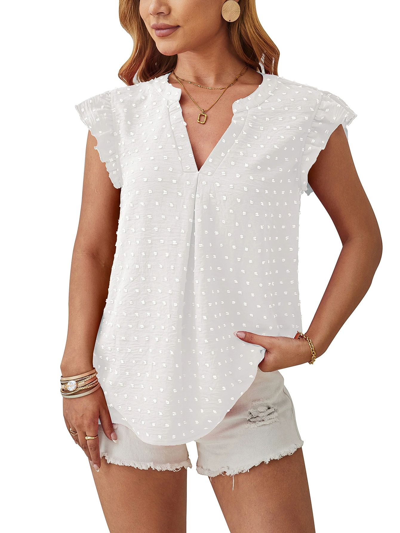 Rose V-Neck Sleeveless T-Shirt Women's Solid Polka Dot Vest Office Lady Summer Elegant Tank Tops