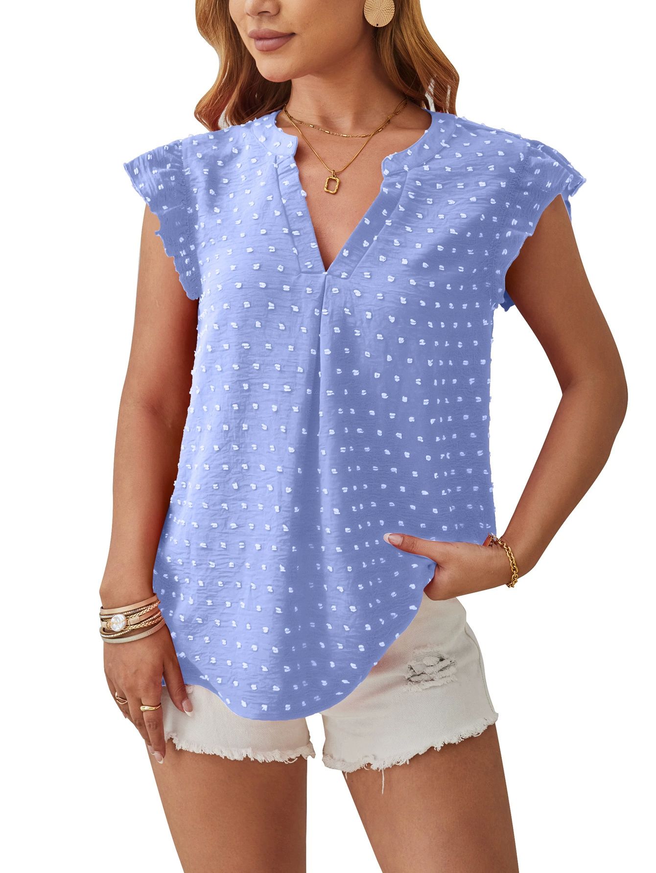 Rose V-Neck Sleeveless T-Shirt Women's Solid Polka Dot Vest Office Lady Summer Elegant Tank Tops