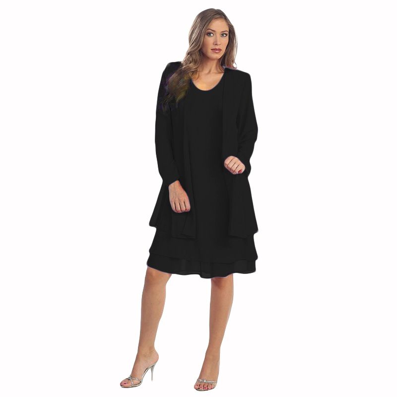 2 Pieces Chiffon Dress Set Women Casual Long Sleeve Solid Cardigan Dress Elegant Wedding Evening Party Dresses Clothing Vestidos