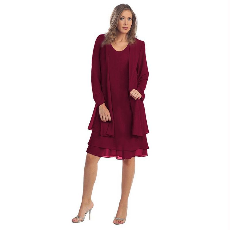 2 Pieces Chiffon Dress Set Women Casual Long Sleeve Solid Cardigan Dress Elegant Wedding Evening Party Dresses Clothing Vestidos