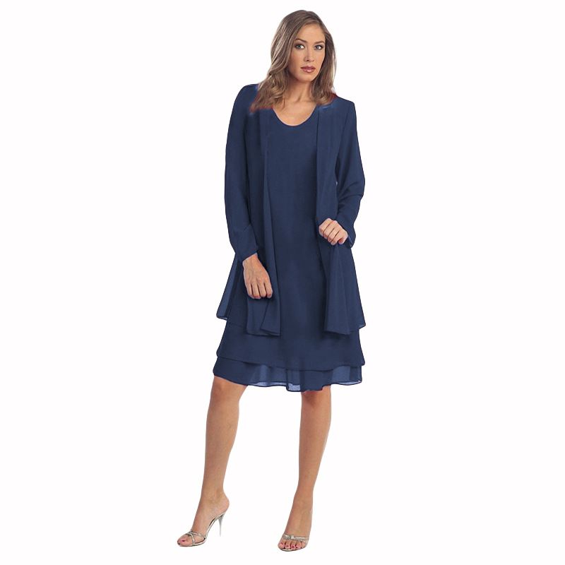 2 Pieces Chiffon Dress Set Women Casual Long Sleeve Solid Cardigan Dress Elegant Wedding Evening Party Dresses Clothing Vestidos