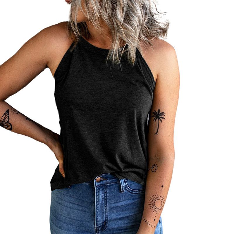 Women's Summer Sleeveless Halter Tee Shirts Crew Neck Workout Tank Tops Casual Plain Cami Shirts