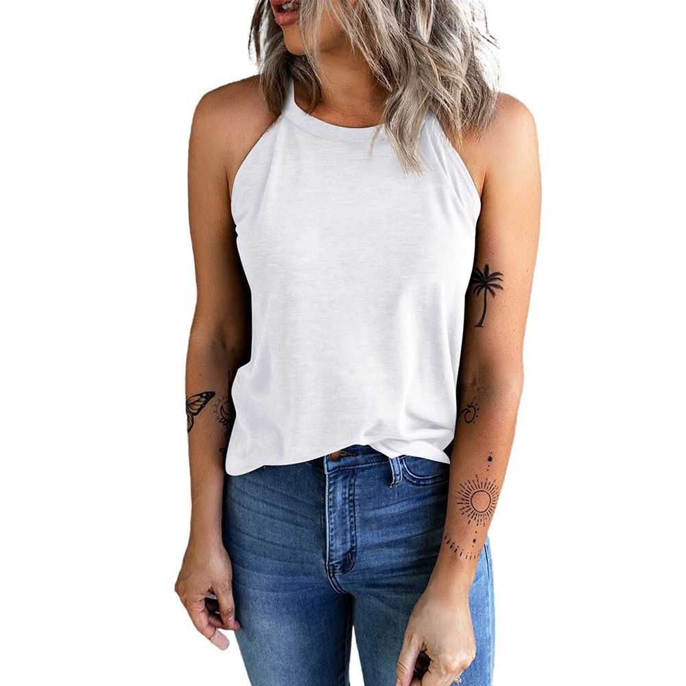 Women's Summer Sleeveless Halter Tee Shirts Crew Neck Workout Tank Tops Casual Plain Cami Shirts