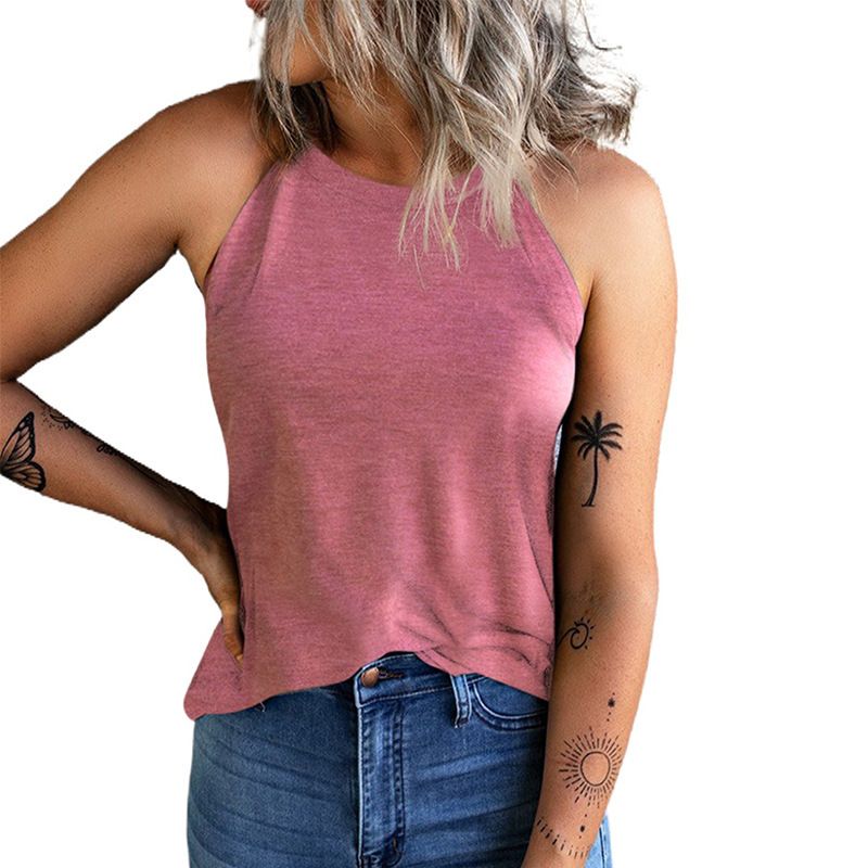 Women's Summer Sleeveless Halter Tee Shirts Crew Neck Workout Tank Tops Casual Plain Cami Shirts