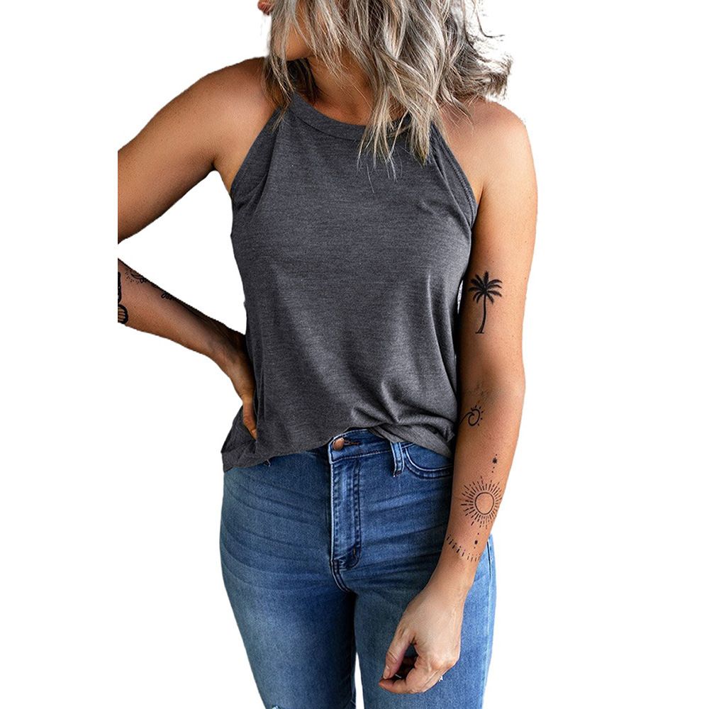 Women's Summer Sleeveless Halter Tee Shirts Crew Neck Workout Tank Tops Casual Plain Cami Shirts