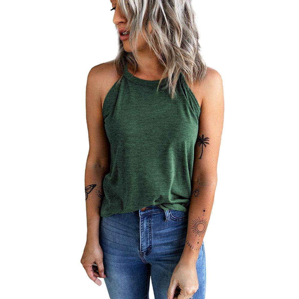 Women's Summer Sleeveless Halter Tee Shirts Crew Neck Workout Tank Tops Casual Plain Cami Shirts
