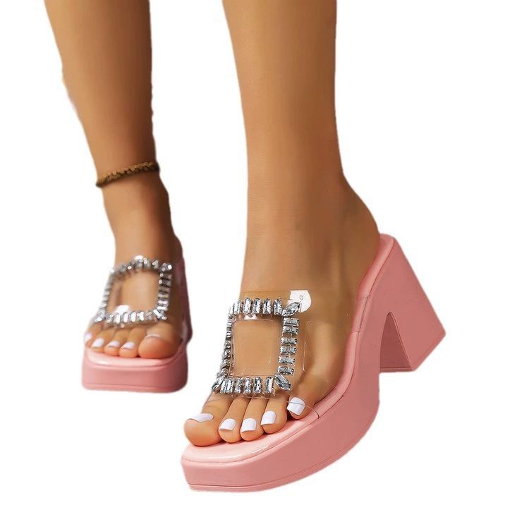 Shoes for Women New Design Summer Ladies Pump Sandals PVC Jelly Slippers Open Toe High Heel Women's Transparent Slippers