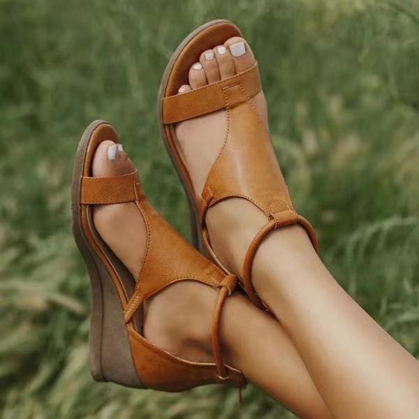 Womens Shoes Comfort Summer Plus Size 43 Ladies Sandals Heel Zipper Retro Wedge Sandals Woman Soft Bottom Beach
