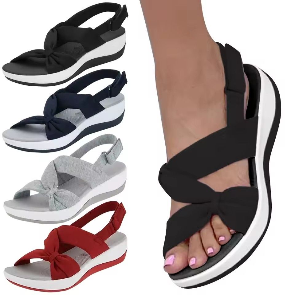 Women Slip on Sandals Hoop & Loop Fastener Fashion Low Platform Sandals Elegant Walking Sandals for Party Vacation