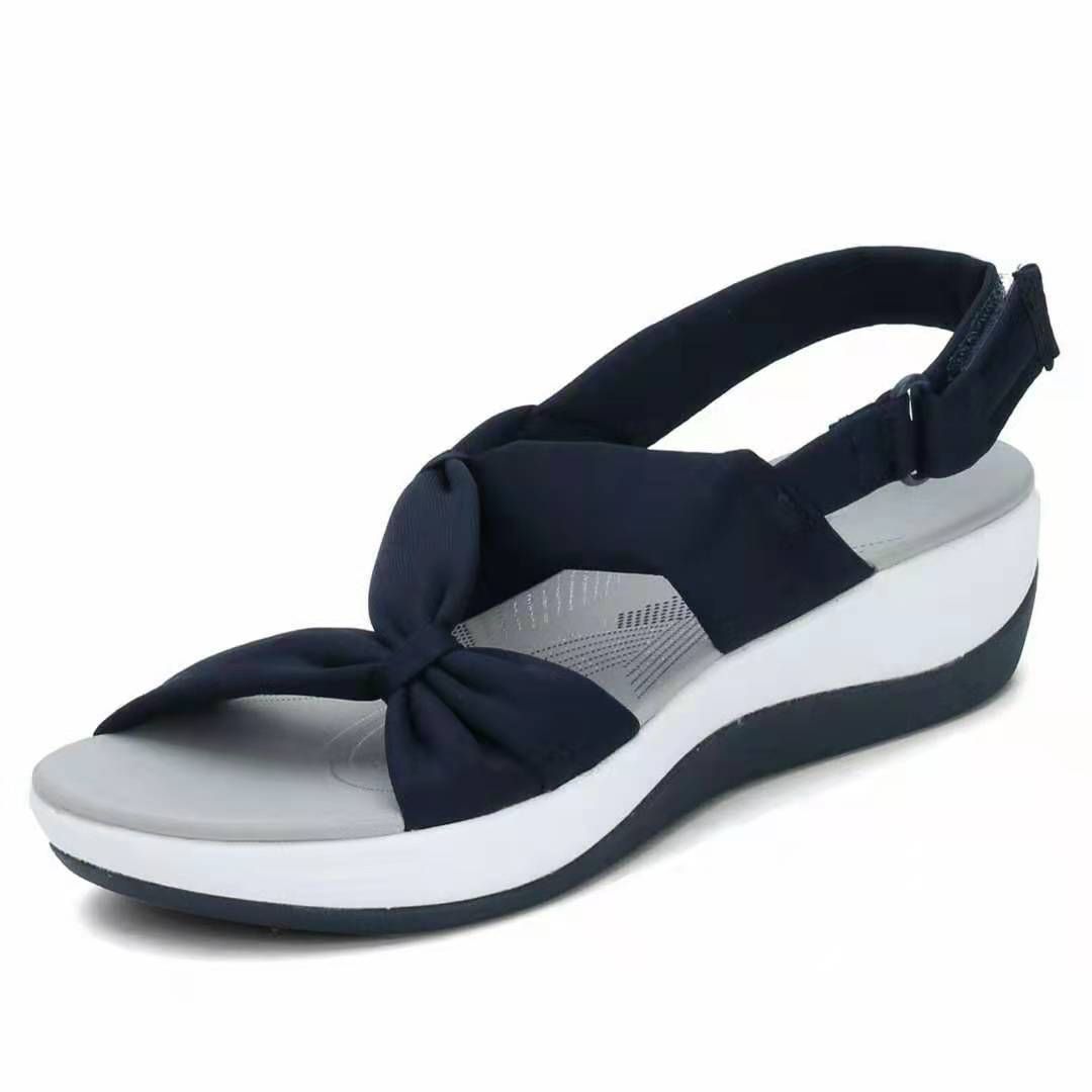 Women Slip on Sandals Hoop & Loop Fastener Fashion Low Platform Sandals Elegant Walking Sandals for Party Vacation
