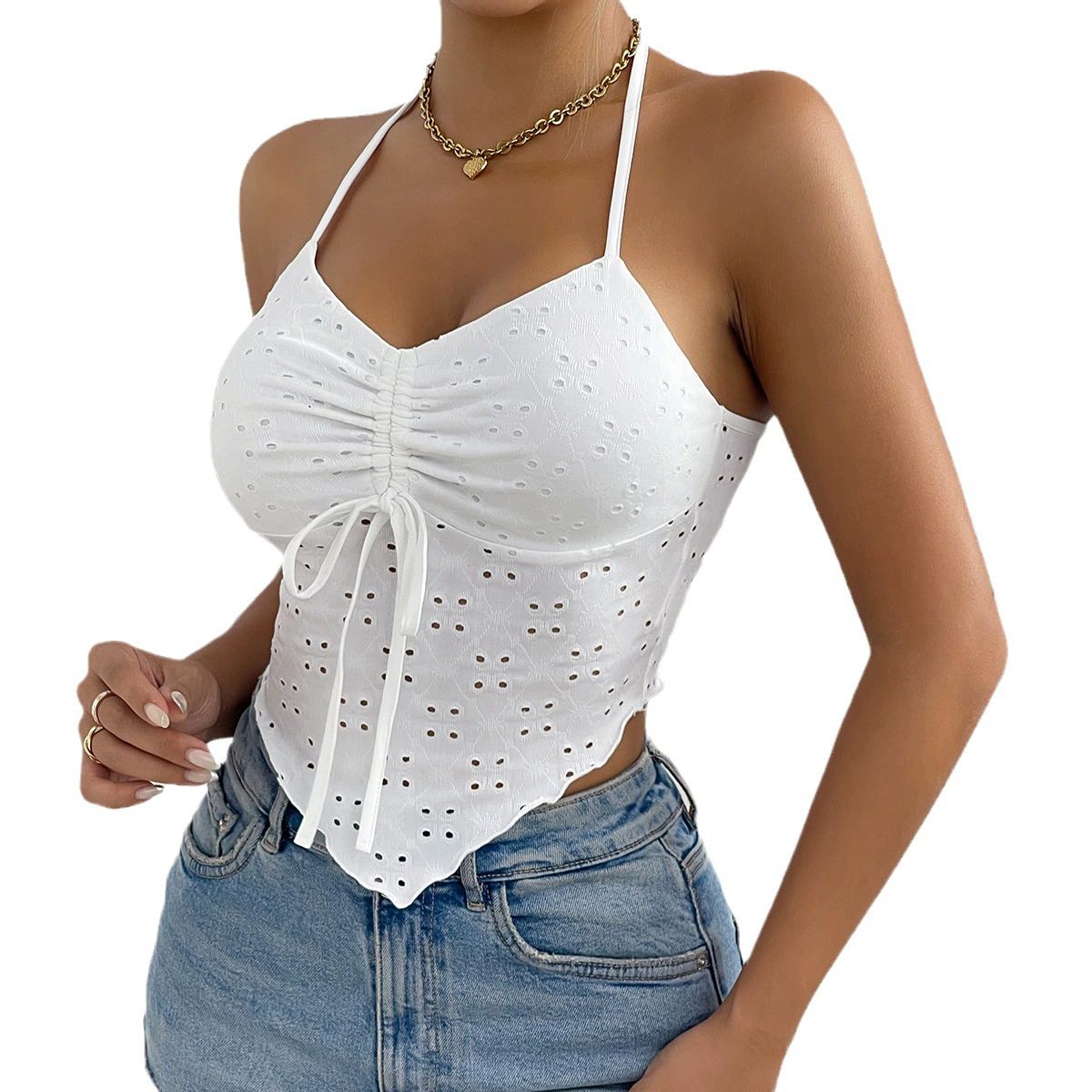 Style Hot Girl Trendy Halter Strap Vest Women's Drawstring Irregular Tank Tops