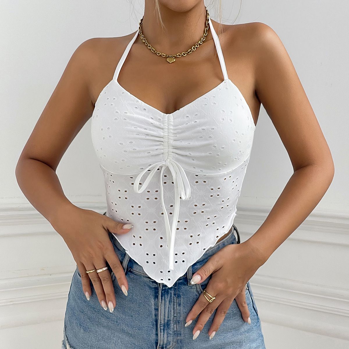 Style Hot Girl Trendy Halter Strap Vest Women's Drawstring Irregular Tank Tops