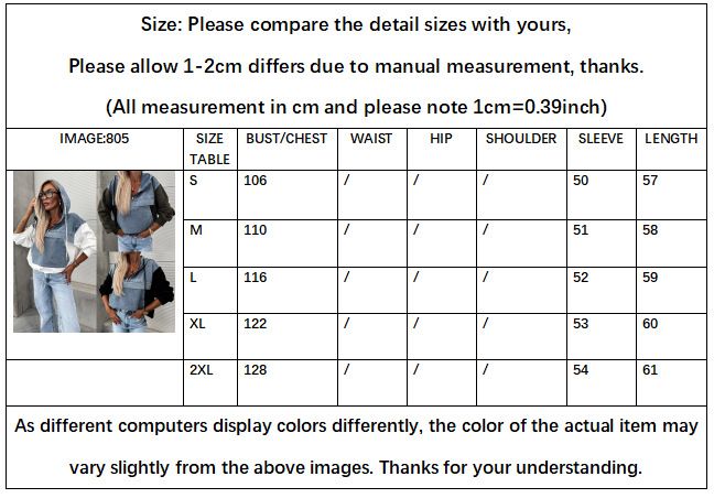 Elegant Women Denim Female Hoodie Sweatshirt Fashion Stitching Drawstring Hooded Ins High Street Jeans Long Sleeve Hoodie