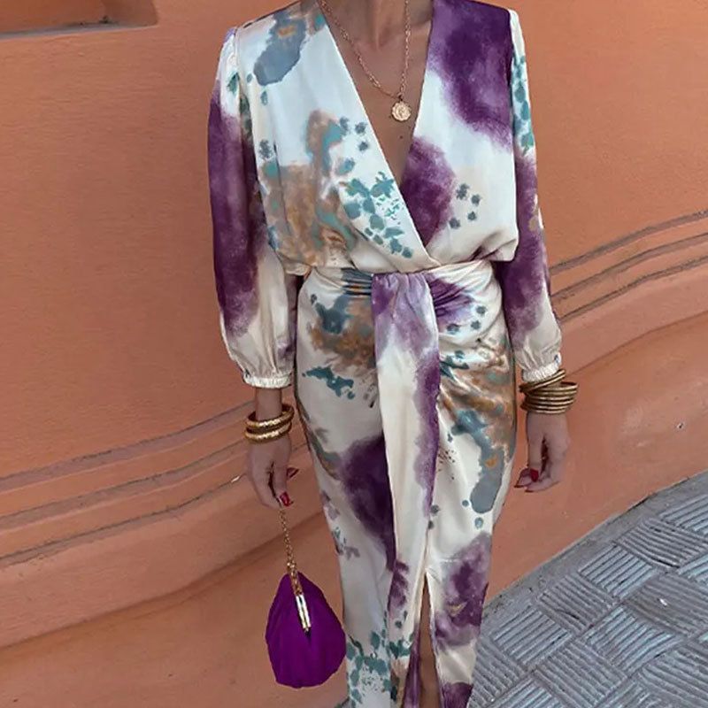 New Women's Suit V-neck Long-sleeved Fashionable Slit Skirt Elegant Party Office 2 Piece Set