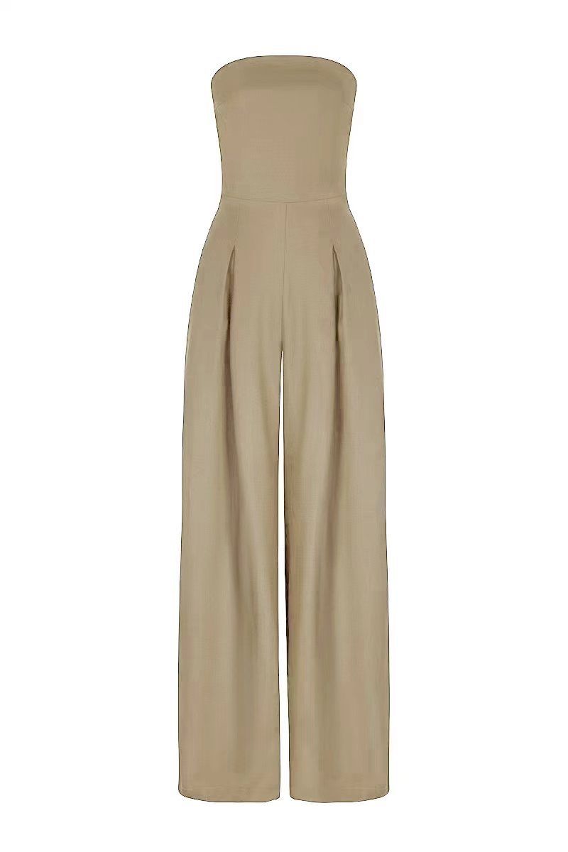 Women Solid Strapless Jumpsuit Sexy Elegant Streetwear Off Shoulder Sleeveless Backless Loose Wide Leg Pants Summer Romper