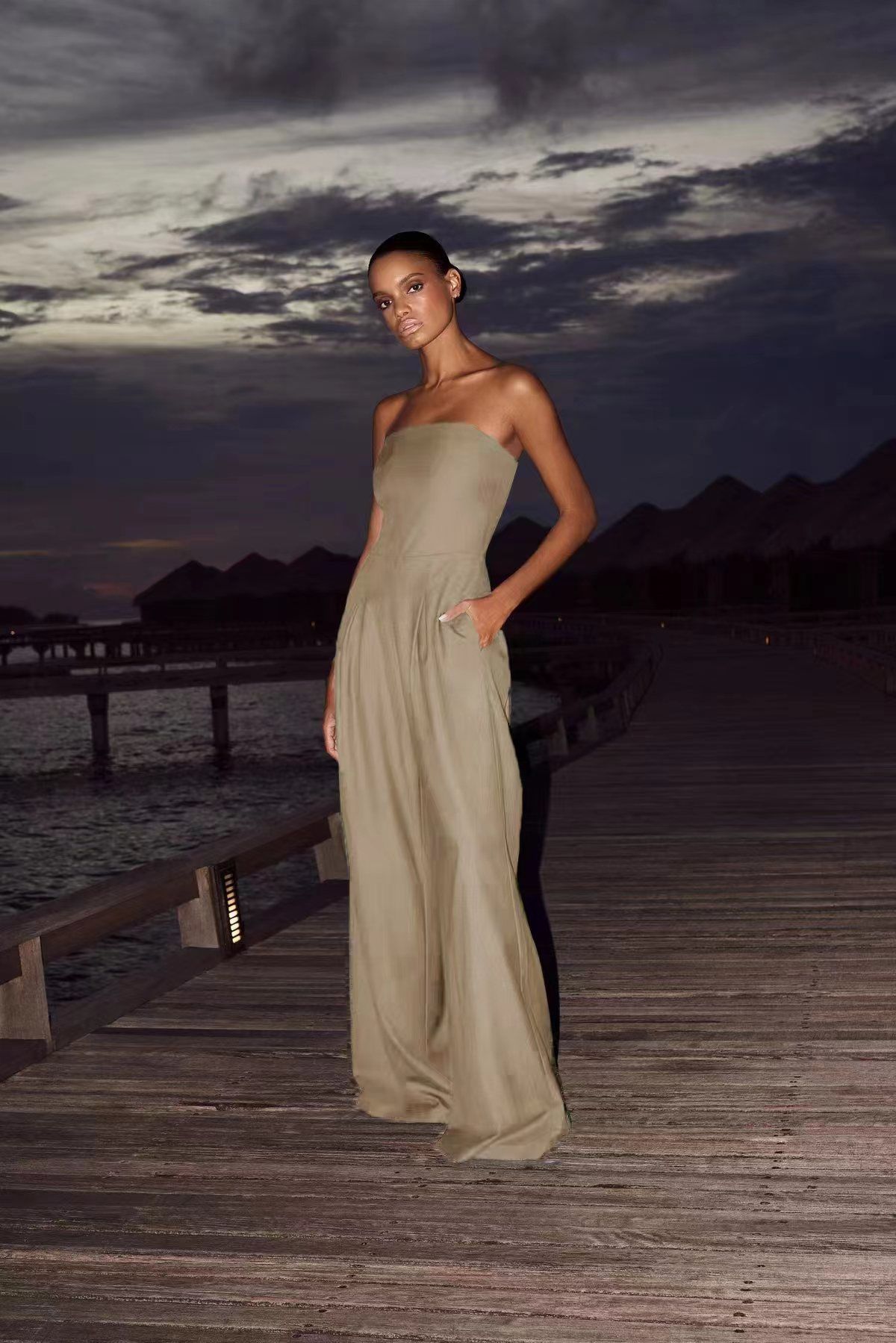 Women Solid Strapless Jumpsuit Sexy Elegant Streetwear Off Shoulder Sleeveless Backless Loose Wide Leg Pants Summer Romper