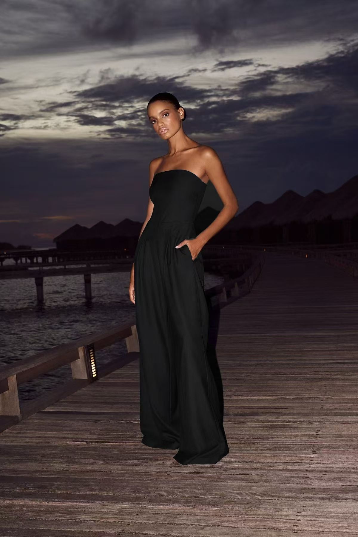 Women Solid Strapless Jumpsuit Sexy Elegant Streetwear Off Shoulder Sleeveless Backless Loose Wide Leg Pants Summer Romper