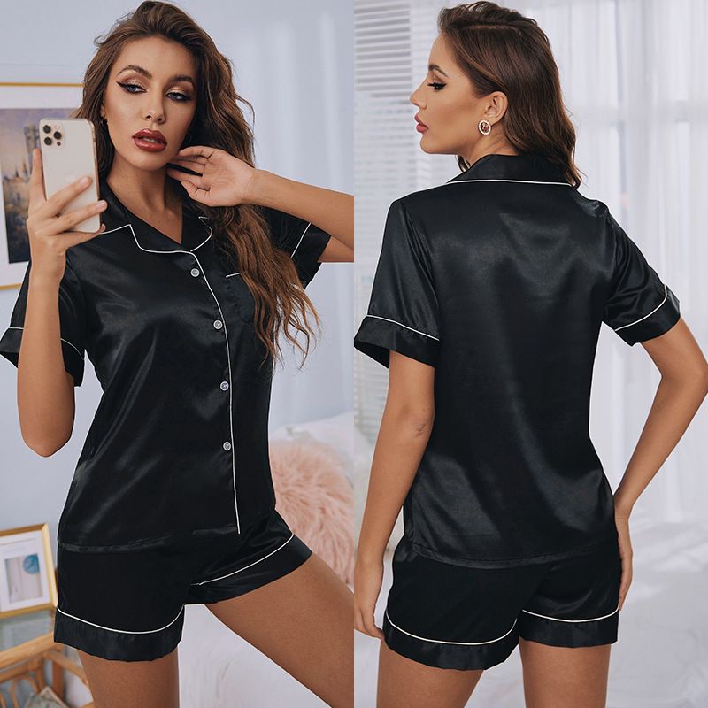 Fashion Simple Pajamas Women Summer Solid Color Basic Short-sleeved Shorts Casual Women's Home Wear Set