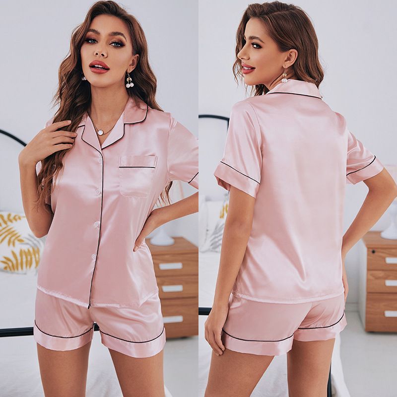 Fashion Simple Pajamas Women Summer Solid Color Basic Short-sleeved Shorts Casual Women's Home Wear Set