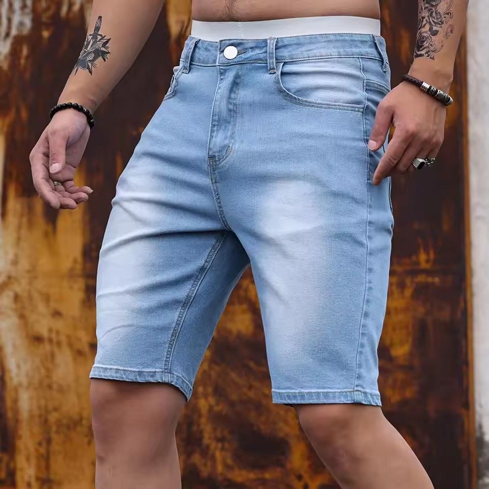 Comfortable Casual Denim Shorts Fashionable Stretch Outdoor Denim Shorts Vintage Wash Blue Five Point Pants Man Jeans