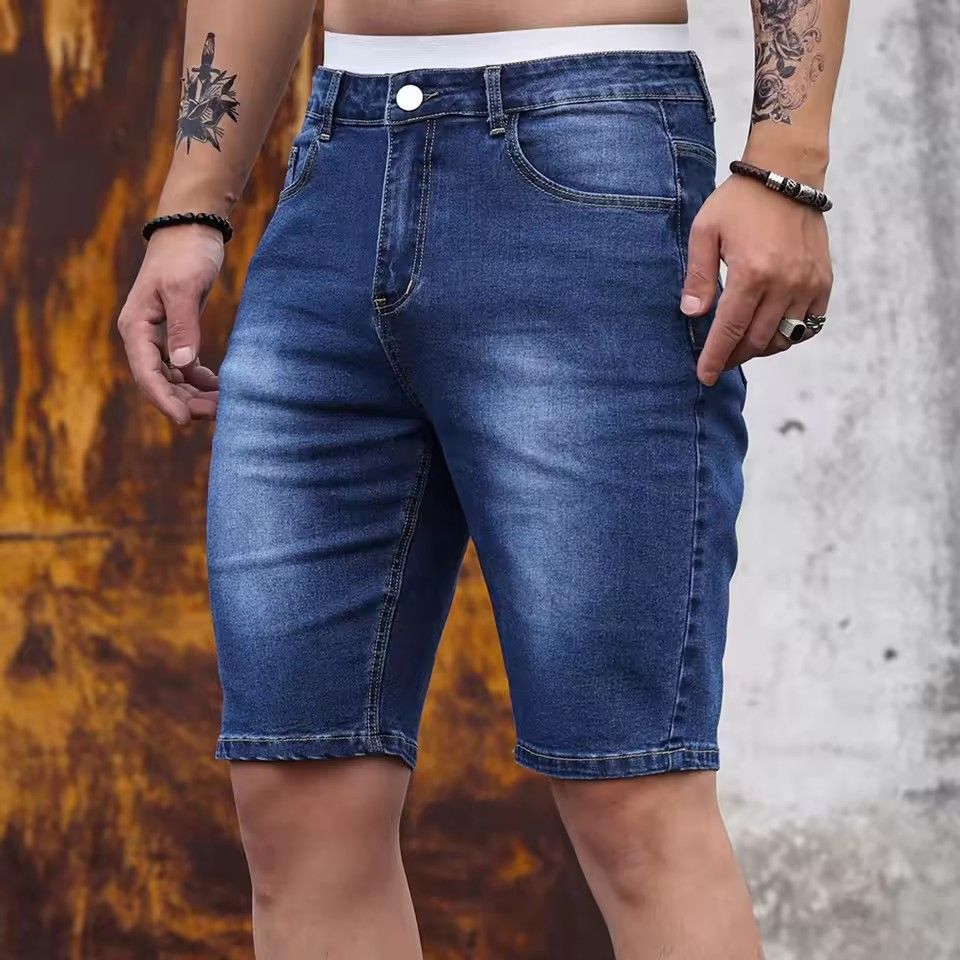 Comfortable Casual Denim Shorts Fashionable Stretch Outdoor Denim Shorts Vintage Wash Blue Five Point Pants Man Jeans
