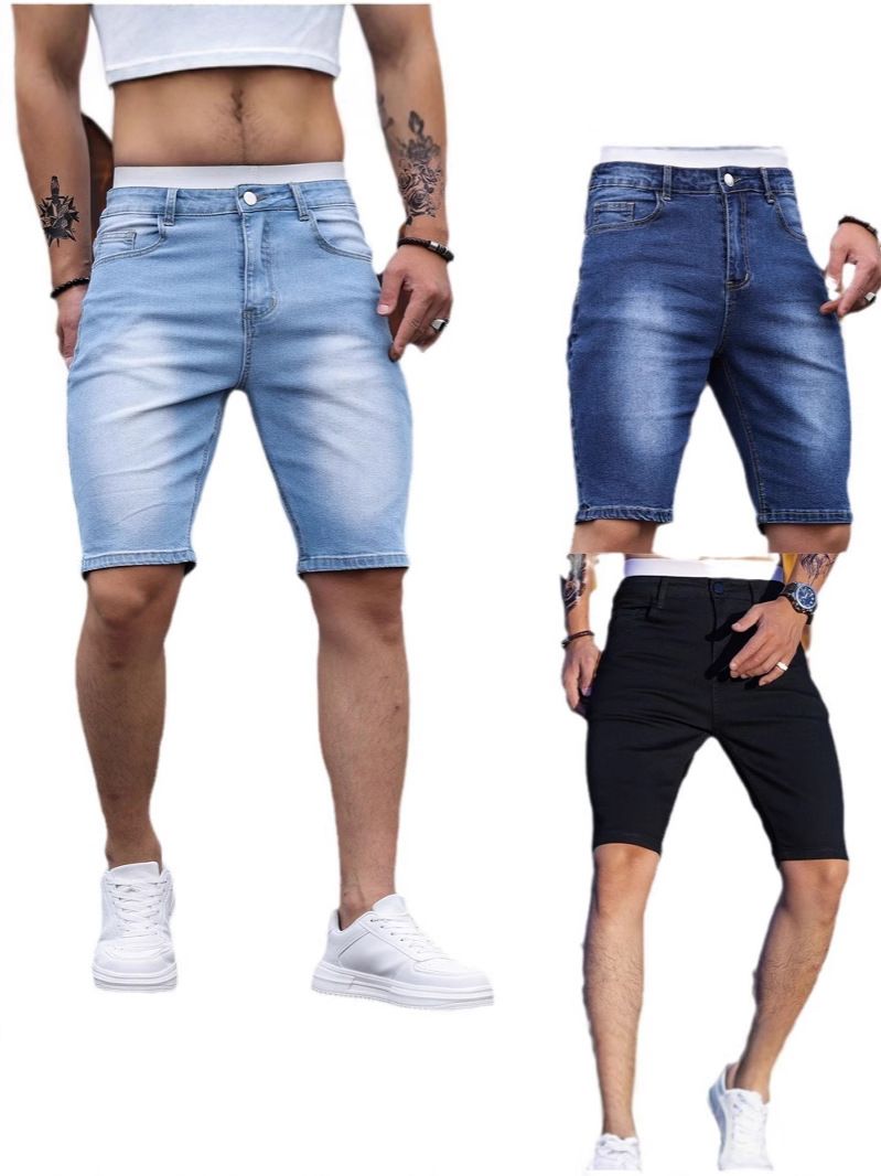 Comfortable Casual Denim Shorts Fashionable Stretch Outdoor Denim Shorts Vintage Wash Blue Five Point Pants Man Jeans