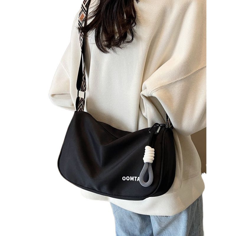 Solid Color Canvas Crossbody Bag Style Wide Shoulder Strap Nylon Shoulder Bag Zipper Dumplings Bag Bucket Bag Girls