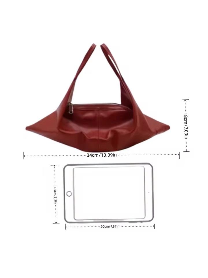 Retro red croissant bag New oil wax soft leather light luxury handbag  dumpling bag Advanced women's bag