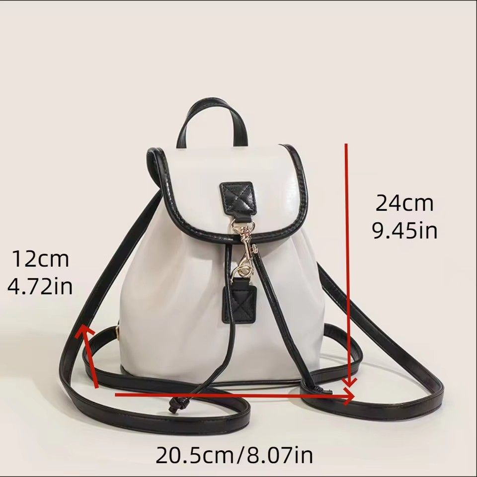 High Quality Leisure Drawstring Backpack Simple Color Contrast Commuting Bag PU Leather Large Capacity School Bag Girls