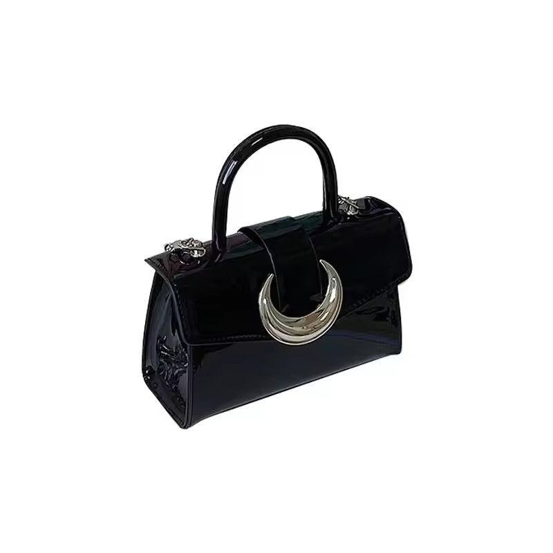 Moon Lock Bag for Women New Silver Square Lacquered Leather Handheld Chain Shoulder Crossbody Bag for Women Gift Shoulder Bags
