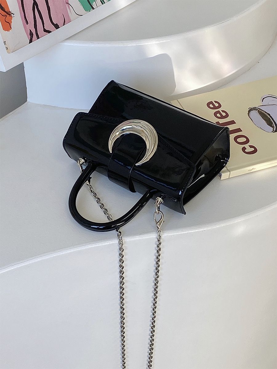 Moon Lock Bag for Women New Silver Square Lacquered Leather Handheld Chain Shoulder Crossbody Bag for Women Gift Shoulder Bags