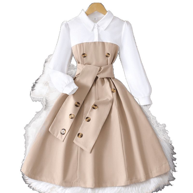 Dress for Girl Clothes Children Costume KIds Party Dresses Retro British Vacation Style Autumn Winter Long Sleeve 8-12 Years Old