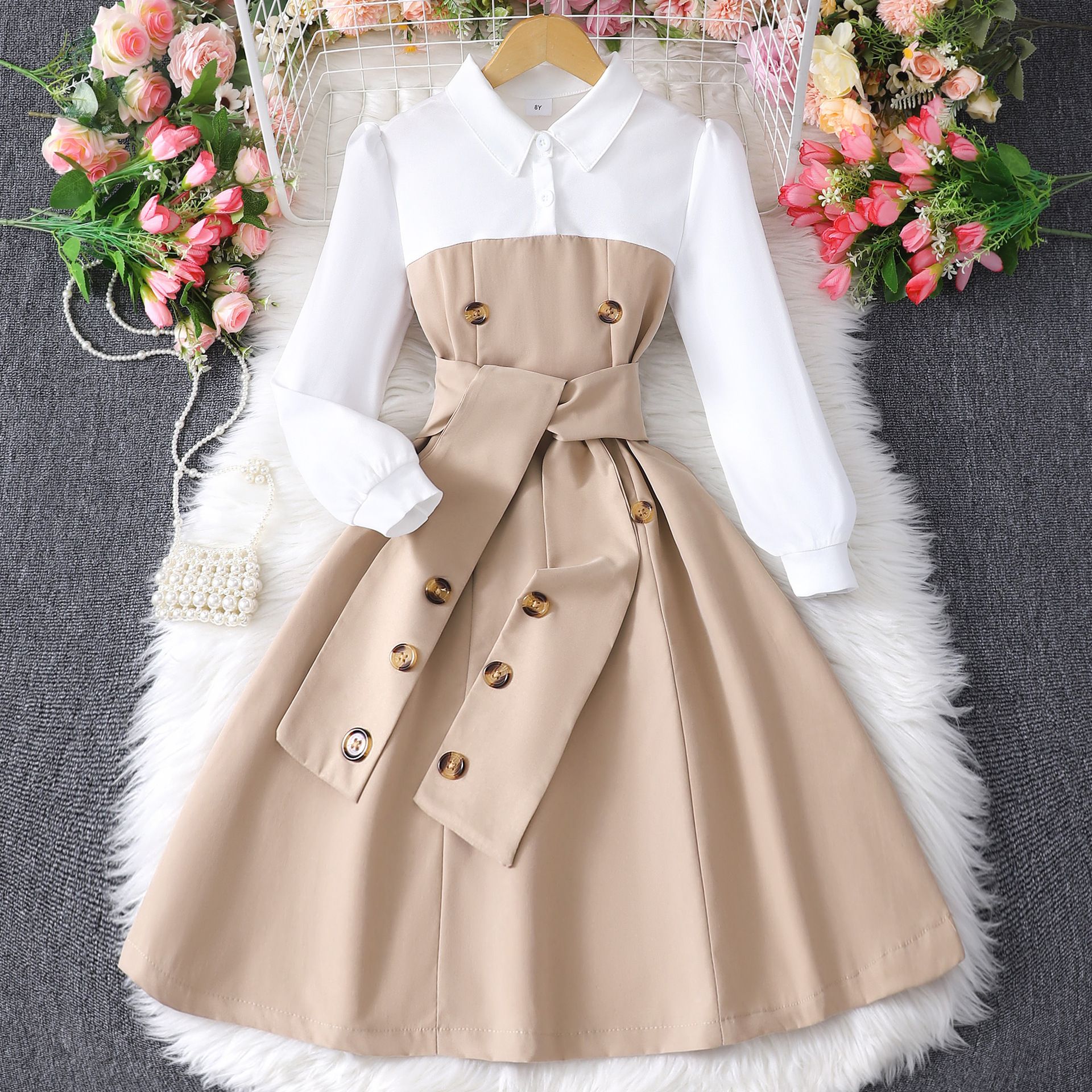 Dress for Girl Clothes Children Costume KIds Party Dresses Retro British Vacation Style Autumn Winter Long Sleeve 8-12 Years Old