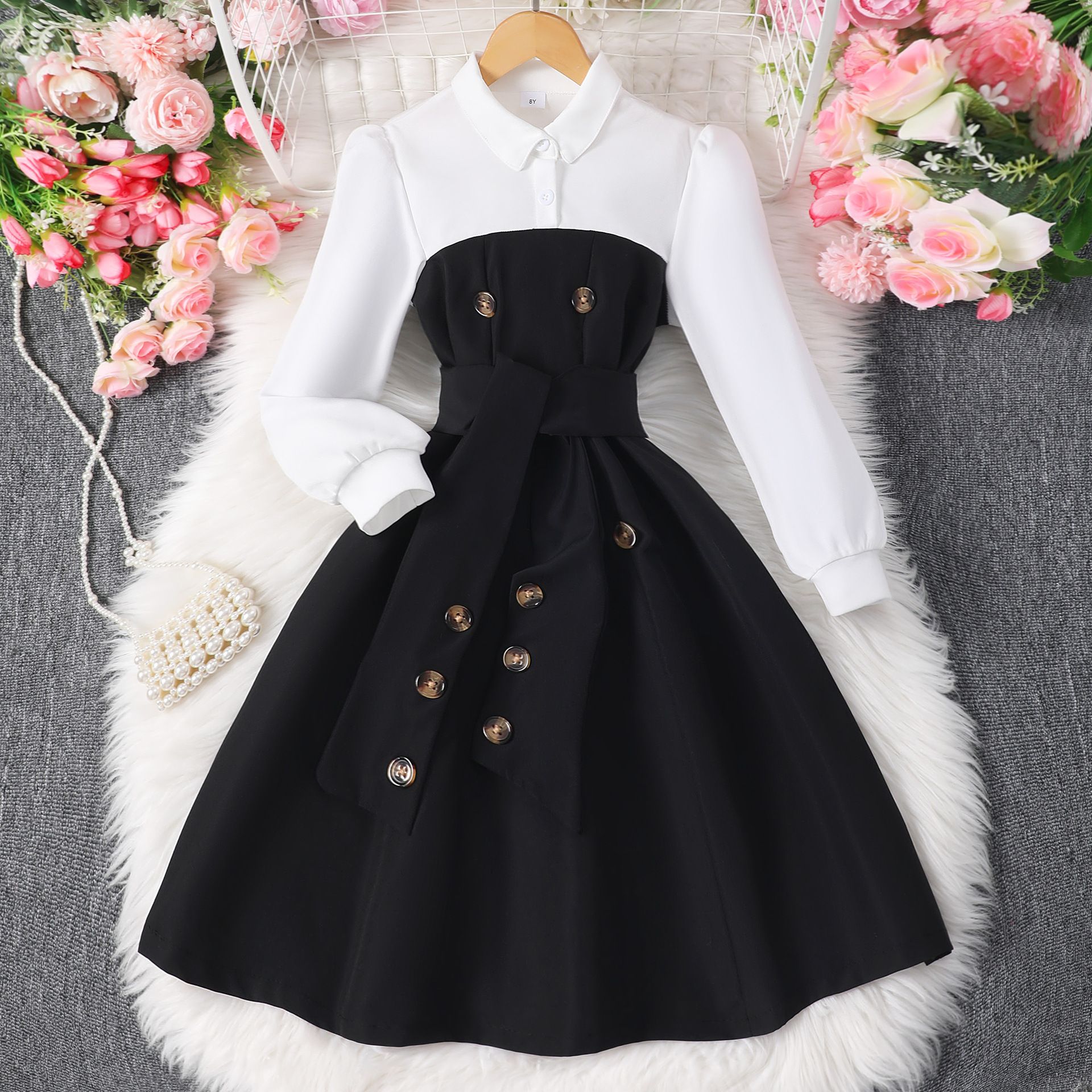Dress for Girl Clothes Children Costume KIds Party Dresses Retro British Vacation Style Autumn Winter Long Sleeve 8-12 Years Old