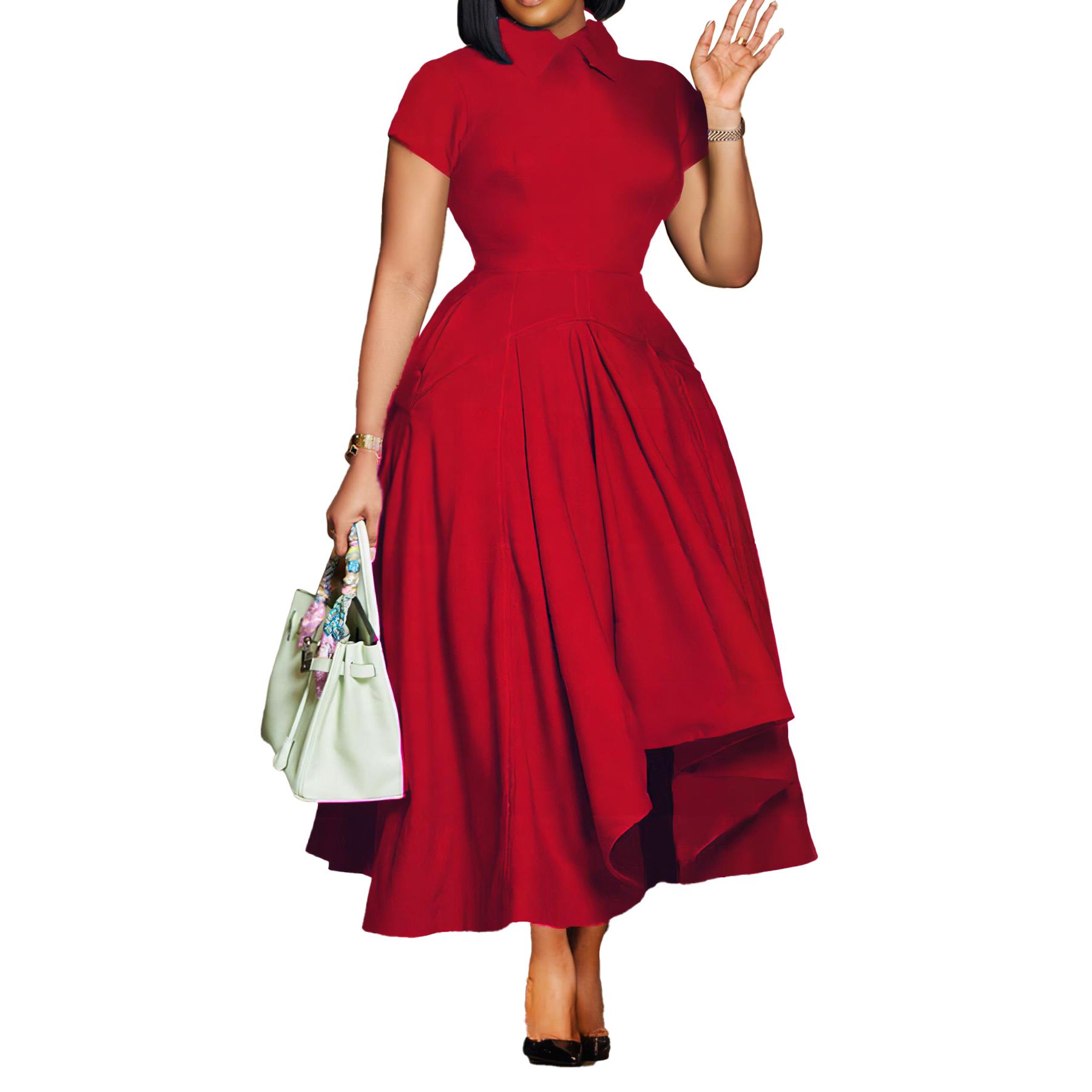 Summer Elegant Office Lady Blue African Dresses Women Sales Short Sleeve A-Line Birthday Evening Gowns Prom Vestidos