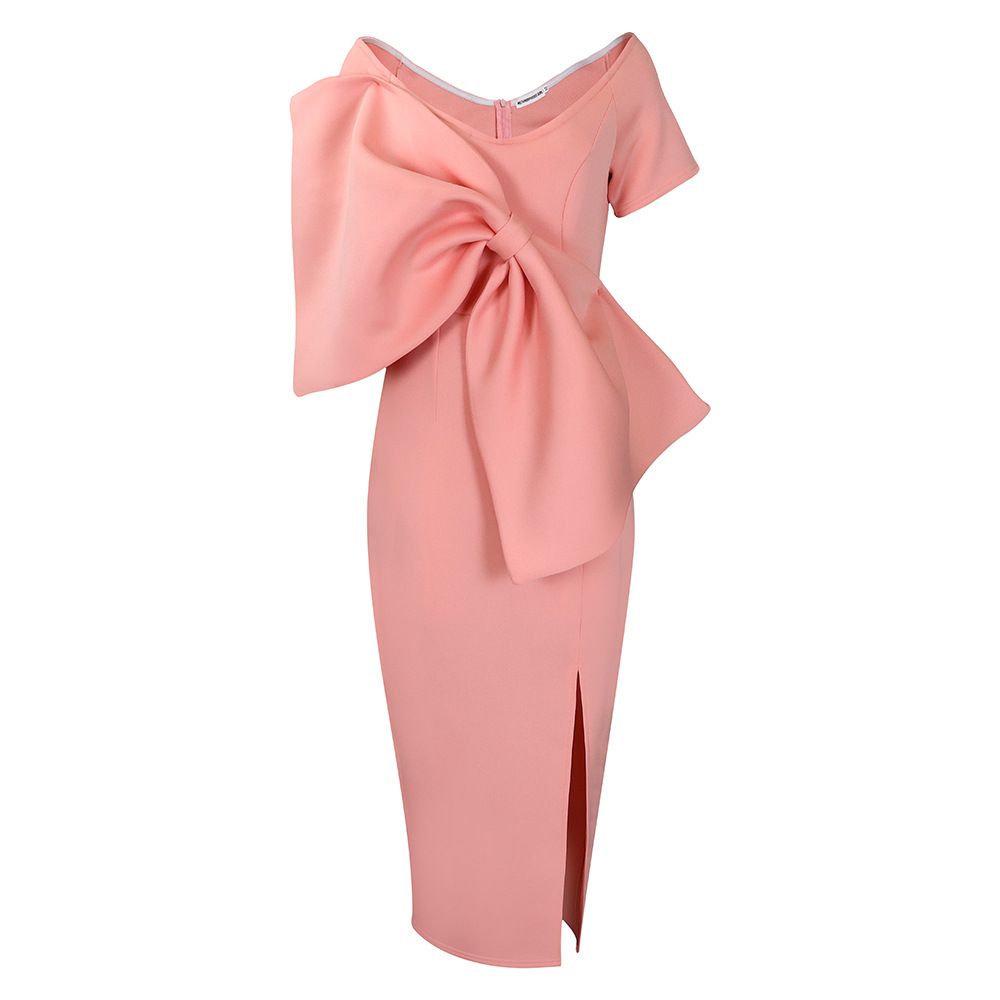 African Women Long Dresses Summer Sexy Big Bow Elegant V-neck Party Wedding Polyester White Pink Purple Robes Maxi Dress