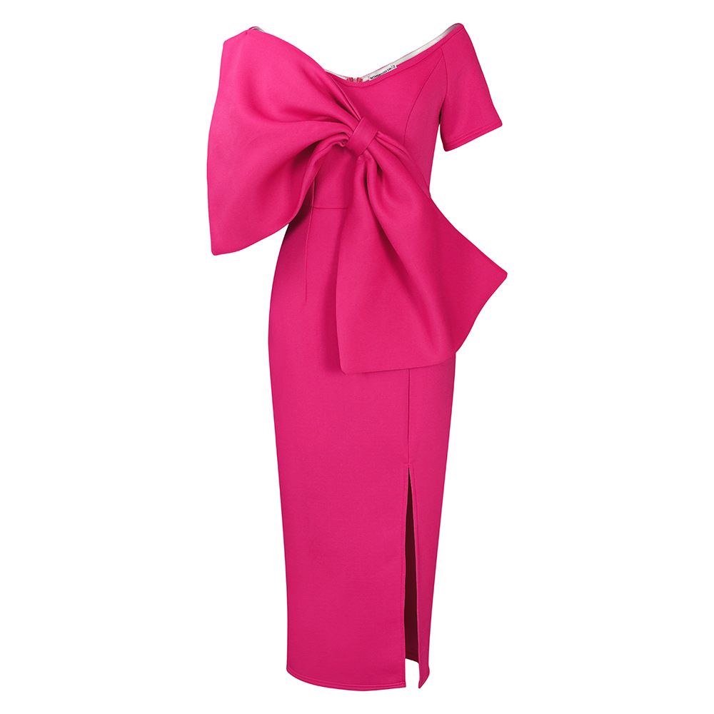 African Women Long Dresses Summer Sexy Big Bow Elegant V-neck Party Wedding Polyester White Pink Purple Robes Maxi Dress
