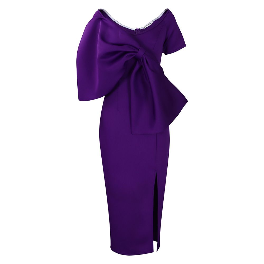 African Women Long Dresses Summer Sexy Big Bow Elegant V-neck Party Wedding Polyester White Pink Purple Robes Maxi Dress