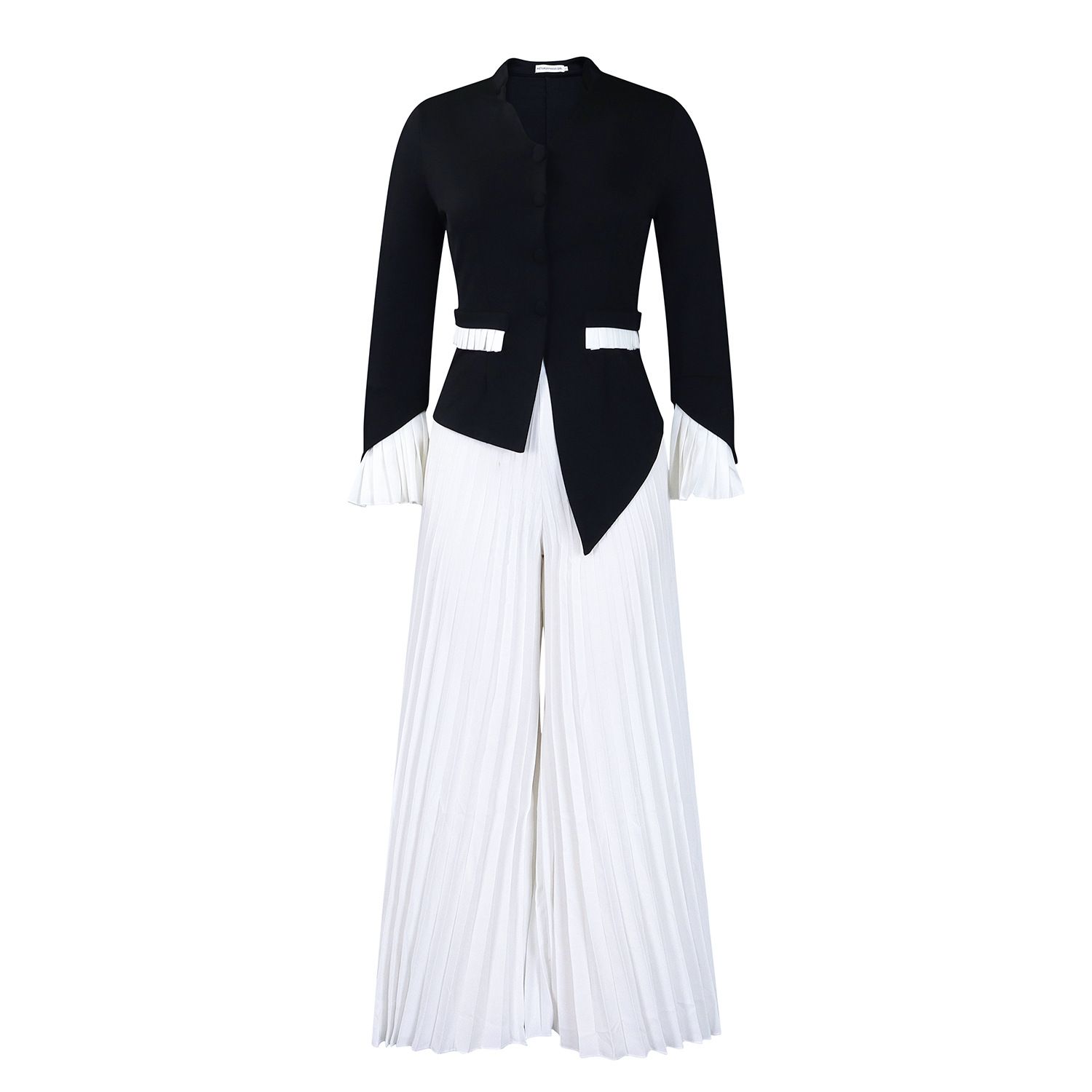 Women's Set Full Flare Sleeve Button Blazer Shirt + Pleated Long Pants Suit Streetwear Two 2 Piece Set Africa OL Outfits